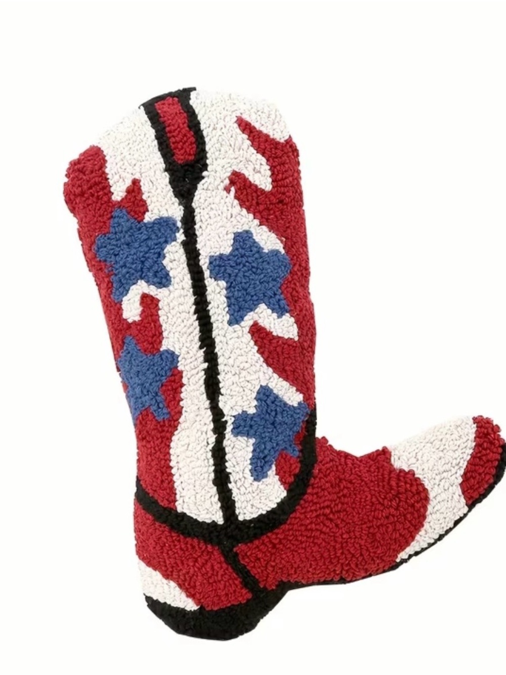 Colorful Textured Cowboy Boot Pillow, Red, White and Blue, Patriotic, OS
